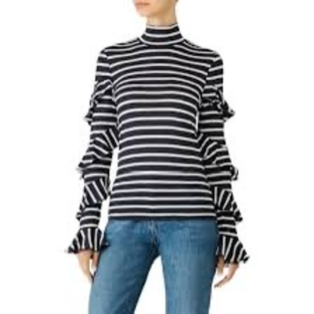NICHOLAS Black White Wool Spiral Striped Turtleneck Long Sleeves Top Size US 2